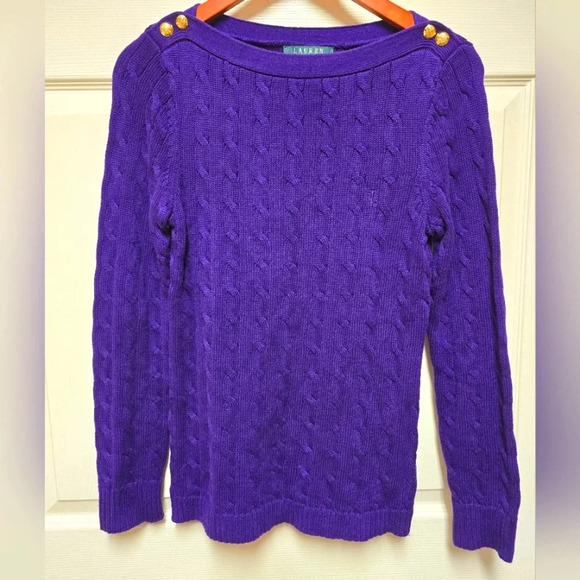Lauren Ralph Lauren Womens Sweater Size Med Petite Purple Cable